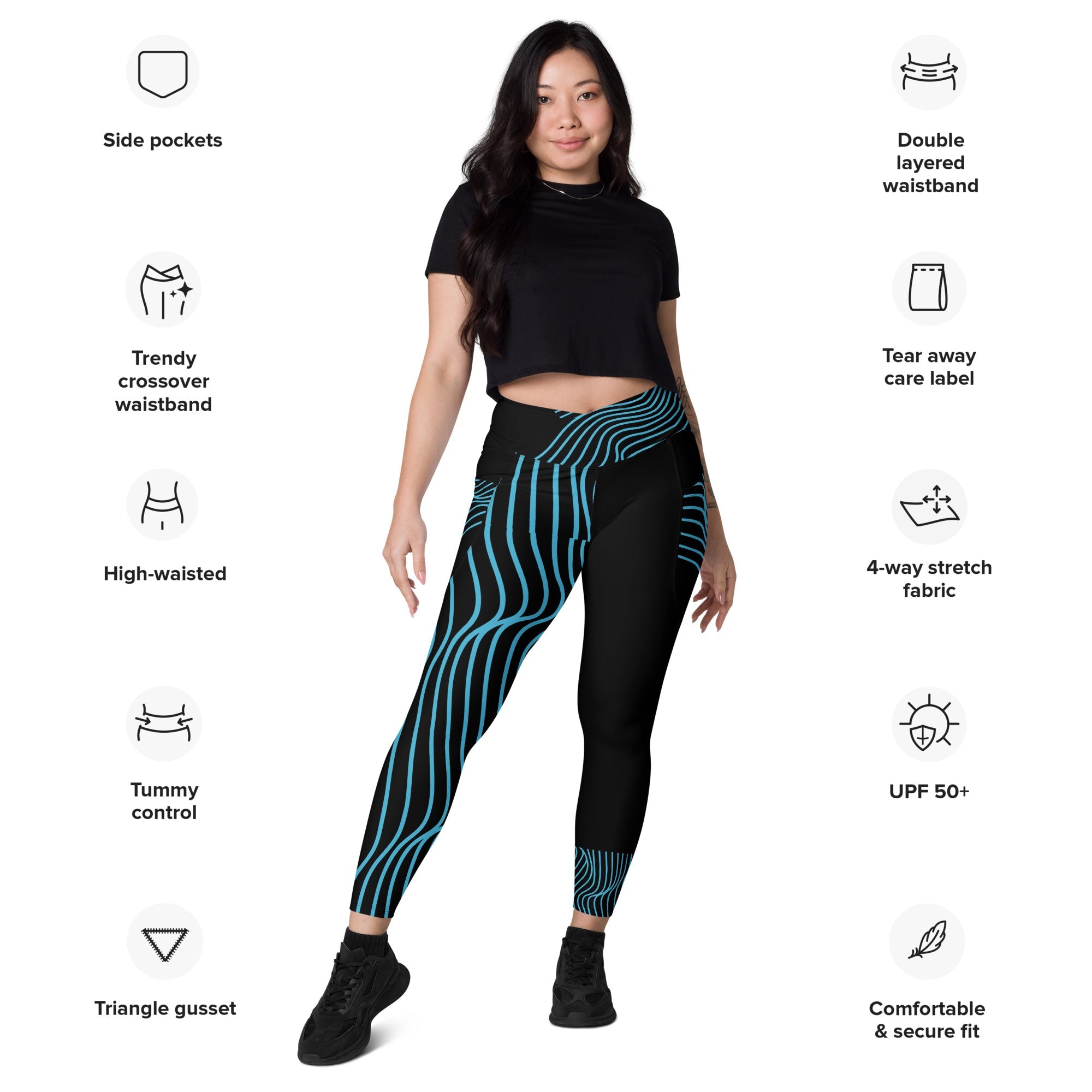 Black Workout Leggings with Pockets. Streetwear or Gymwear Crossover Leggings. Yoga Pants. WickedYo.